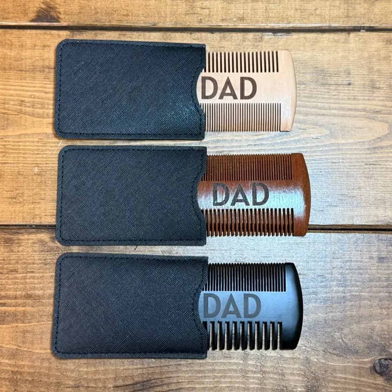 Custom Laser-Engraved Beard Comb for Dad - Personalized Grooming Tool with Durable Leather Case - Perfect Gift for Father
