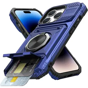 Phone Cases for iPhone 17 Pro Max 16 16E15 14 13 12 11 Pro Max Plus Wallet Case with Card Holder [Store 2 Cards] + 360° Magnetic Rotatable Ring Stand Kickstand Heavy Duty Protective Wallet Phone Case for iPhone 17 Pro for Women Men