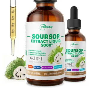 4-in-1 Soursop Bitters Liquid, Soursop Oil with Sea Moss & Black Seed Oil & Ashwagandha, for Immune & Digestive & Cell Support, Sugar-Free | Non-GMO | Vegan (2 Fl oz) Slightly Sweet Flavor