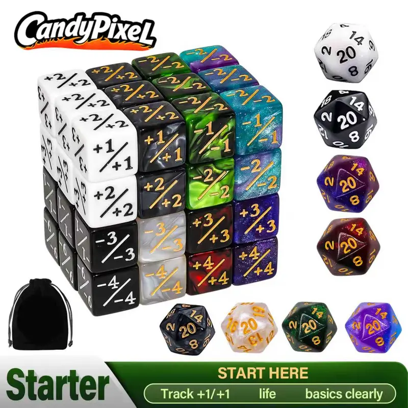 56 Pieces MTG Counter Dice Set, 48 Pieces Game Magic The Gathering Life Counters Tokens Dice Set Durable and 8 Pieces D20 for MTG, TCG, Cards Gaming Accessories