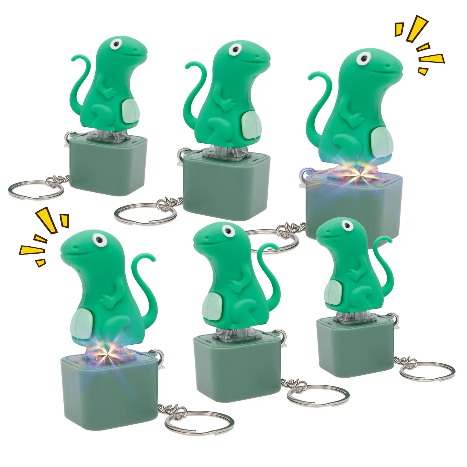 6 Pcs Rechargeable Lizard Button Keychain with Colorful Light & Sound, Portable Stress Relief Toy for Adults & Children - Cute Sensory Fidget Keyring for Work, Study, Daily Anxiety Relief, Ideal Gift, Cute Keychains, Edc Gear
