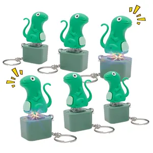 6 Pcs Rechargeable Lizard Button Keychain with Colorful Light & Sound, Portable Stress Relief Toy for Adults & Children - Cute Sensory Fidget Keyring for Work, Study, Daily Anxiety Relief, Ideal Gift