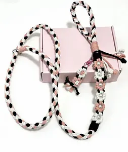 Comfortable Cotton Dog Leash Hand braided Pet Walking Lead for Dogs Durable Soft No-Chafe Design for Daily Walks & Training Reinforced Stitching Heavy-Duty Metal Clasp Adjustable Stainless Steel Martingale Collar