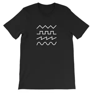 Women's synthesizer waveforms and electronic music culture Graphic T-Shirt - Short Sleeve Crew Neck Regular Fit Casual Wear | Soft & Breathable Fabric, Durable Print, Everyday Comfort, Machine Washable, minimalist geometric design with white waveform