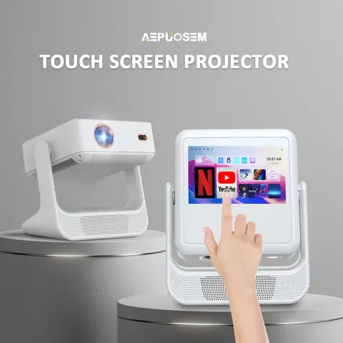 Aepuosem Touch Screen Home Video Projector - 800 ANSI Lumens, 4K Support, Auto Focus, Keystone Correction, 3D, Dolby Audio, WiFi 6, BT5.0 Music Link, 65W, HDMI/USB-C, Cut the Cord, Hand Control, for Bedroom Tabletop Use