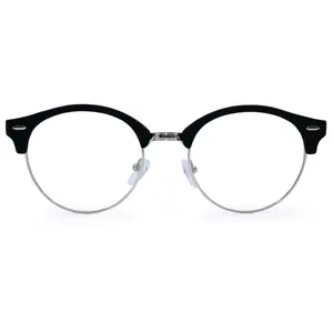 Harper Bold Retro Round Frames - Black Lightweight Blue Light Blockers Eyewear with Unique Metal Rims & Trendy Matte Finish Temples Stylish Eyeglass Semi Rimless