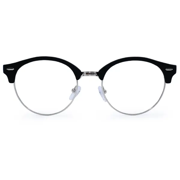 Topfoxx Harper Bold Retro Round Blue Light Stylish Eyeglass Frames - Lightweight Semi-Rimless Metal Rims, Matte Frames, Trendy Black Eyewear with Matte Finish Temples