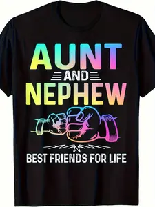 Aunt and Nephew Best Friends for Life Matching T-Shirt| , Relaxed Fit, Vibrant Graphic Design, Perfect Gift for Birthdays, Holidays & Anniversaries, XL-XXXL, Black, Outdoor, Crew Neck, All-season