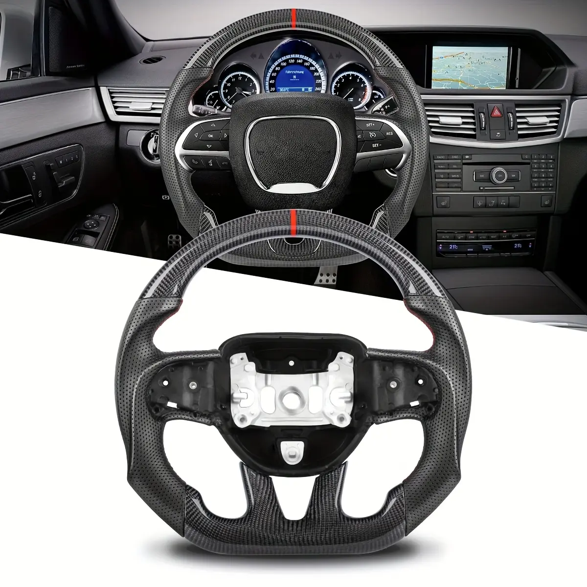 Carbon Fiber Steering Wheel Dodge Steering Wheel Dodge Charger Accessories 3K Premium Carbon Fiber Steering Wheel For Dodge Challenger Charger SRT Durango Jeep Grand Cherokee 2015-2024 - Non-Slip Nappa Flat-Bottom - Perfect Flush Fit