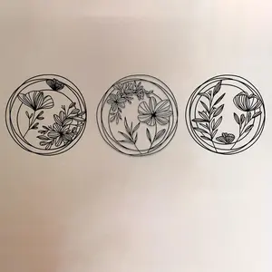 Flower Pattern Wall Art, 3 Counts/set Boho Style Metal Wall Decor, Wall Hanging Decor for Home Living Room Bedroom Study Room, Ornaments