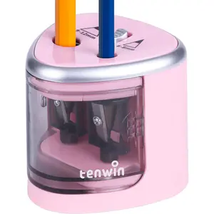 tenwin Electric Pencil Sharpener for Colored Pencils,  Operated Pencil Sharpeners for No.2 and 6-12mm Pencils, Dual Hole for Office School Artists Adults  Use(Pink)