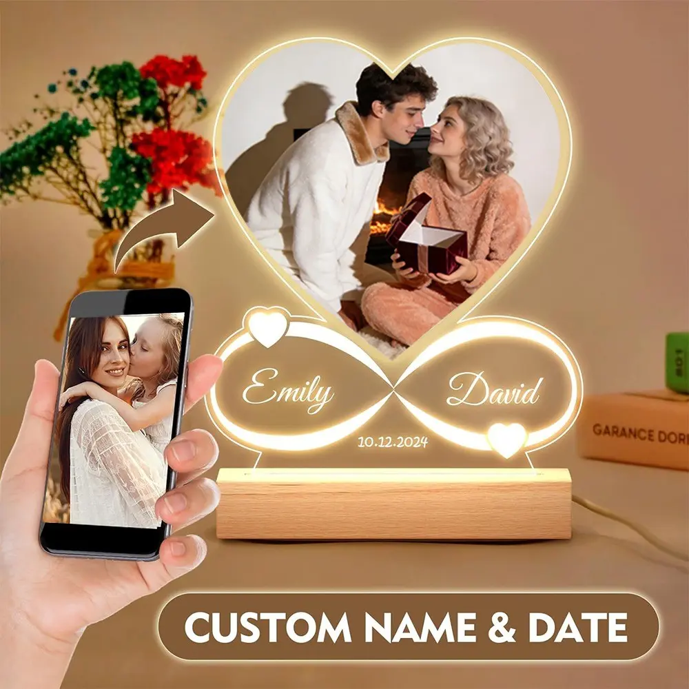 1pc Custom Light Up Photo Frame | Personalized Picture Frame With Night Light For Couples, Ideal For Valentines Day, Anniversary, Birthday Gifts, Romantic Gifts For Her & Him, Suitable For Women, Men, Girlfriend, Boyfriend, Mom, Dad, Family