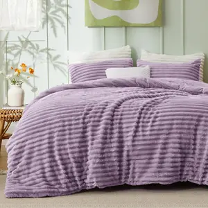 Fluffy Comforter King Size - Super Faux Fur Light Purple, Seasons Warm Plush, 3, 1 Shaggy Fuzzy King Comforter with 2 Pillowcases
