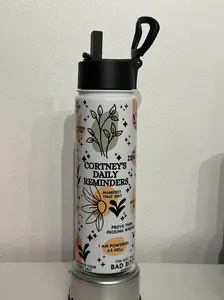 22oz Flip Top Custom Daily Reminders Tumbler, Double Wall Stainless Steel with handle Drinkware Flasks