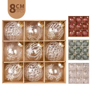 Christmas Decorations Set, 8cm Transparent Pet Painted Christmas Balls, Tree Hanging Ornaments, Holiday Decoration Supplies