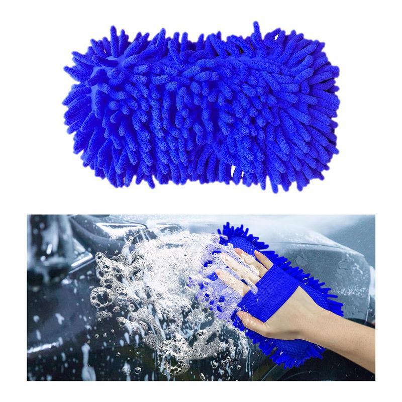 Premium Microfiber Wash Mitt, Soft Scratch-Free Double-Sided Chenille Washing Gloves Perfect for Car Washing and Detailing (Blue)