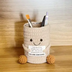 Handmade Crochet Positive Energy Potato Pen Holder, Large Capacity Desktop Plastic Organizer, Creative Student Office Storage Solution, Stationery Storage Organizer, Pencil Holder, Desk Tidy, Desk Accessories, Pen Stand