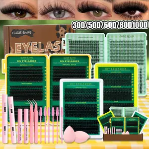 High-capacity false eyelashes, packaged in a gift box, featuring a variety of styles with a mix of 8-16mm lengths. Includes false eyelashes, 2 sets of dual-head adhesive, 2 removers, 2 tweezers, 6 brush applicators, and 2 beauty sponges, Makeup