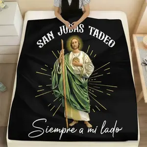 Soft Funny Throw Blanket Blessed San Judas Tadeo Blanket ，Soft Warm Cozy JESUS Flannel Throw Blanket ,Inspirational Religious Gifts for Women Men Christian Catholic Faith Prayer Soft Cozy Flannel Throw Blankets for Bed Couch