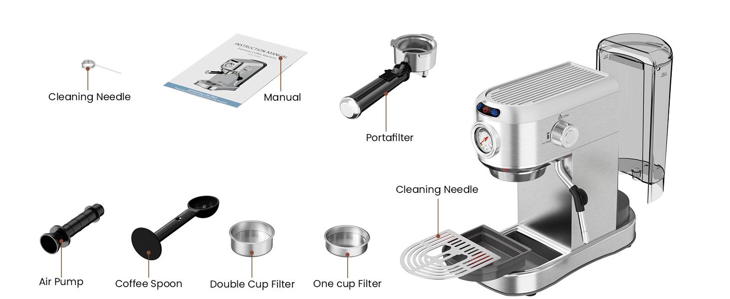 Espresso Machine 20 Bar, Compact Coffee Maker with Stainless Steel Design & Steam Milk Frother, 34oz Removable Water Tank for Lattes & Cappuccinos, Silver Espresso Machine 20 Bar, Compact Coffee Maker with Stainless Steel Design & Steam Milk Frother, 34oz Removable Water Tank for Lattes & Cappuccinos, Silver