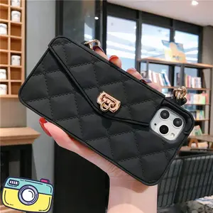 iPhone 15 Pro Max Wallet Case with Protection, Cute Light-Luxury Bag-Design Casing, Soft Silicone Cover, Flip Card Pouch, Handstrap, Long Shoulder Strap (Black) - Mobile Phone Accessories