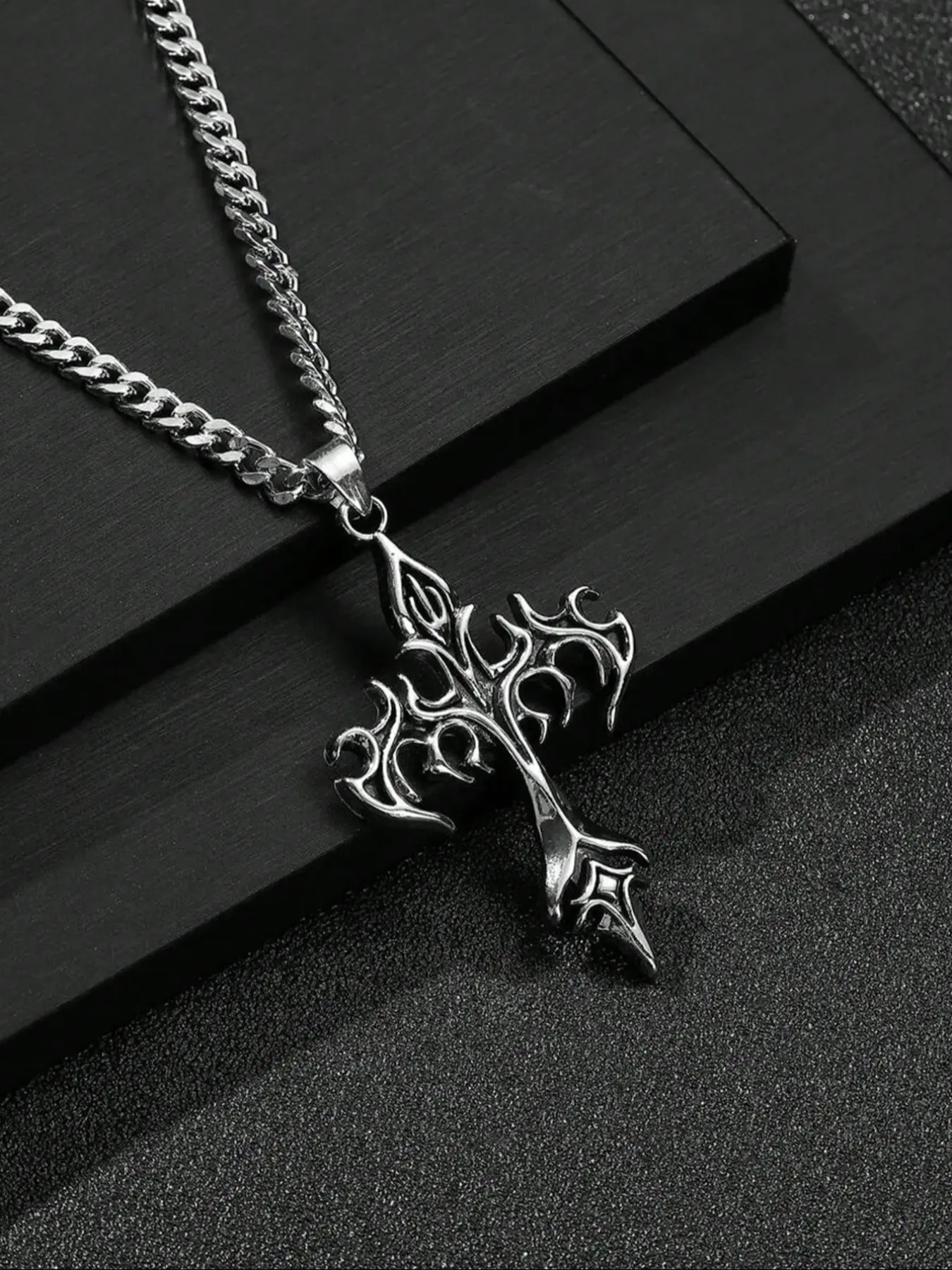 Men's Vintage Cross Pendant Necklace, Cross Necklaces, Gothic Mystery Jewelry, Reversible Stainless Steel Chain, Long Personalized Design, Durable Fashion Accessory, Ideal for Daily Wear