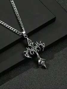 Men's Vintage Cross Pendant Necklace, Gothic Mystery Jewelry, Reversible Stainless Steel Chain, Long Personalized Design, Ideal for Daily Wear