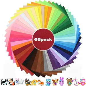 66pcs Thin Felt Fabric, Various Colors 10/15/20/30cm, Multi-Size Stiff Felt Cloth for Crafts DIY Sewing Projects Decoration Non-Woven Felt Material