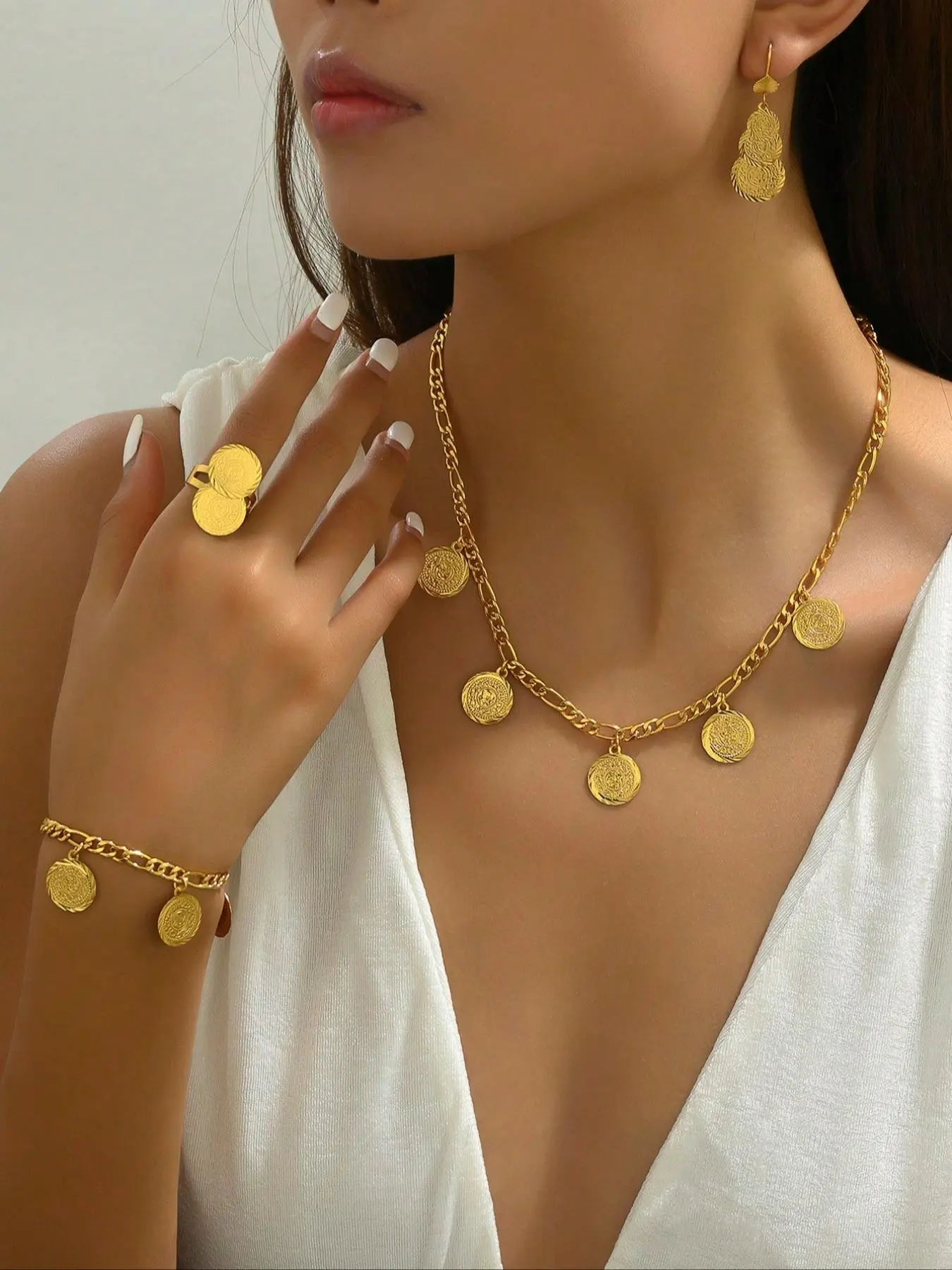 Women's Vintage Coin Design Necklace & Ring & Earrings & Bracelet, Fashion Jewelry for Party, Daily Clothing Decor, Trendy All-match & Exquisite Jewelry for Gift, Vintage Jewelry Set, Jewellery Accessories Set