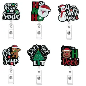 Christmas Theme Funny Retractable Badge Reels, Acrylic ID Holders with Clips for Nurses, Doctors, Students & Office Staff