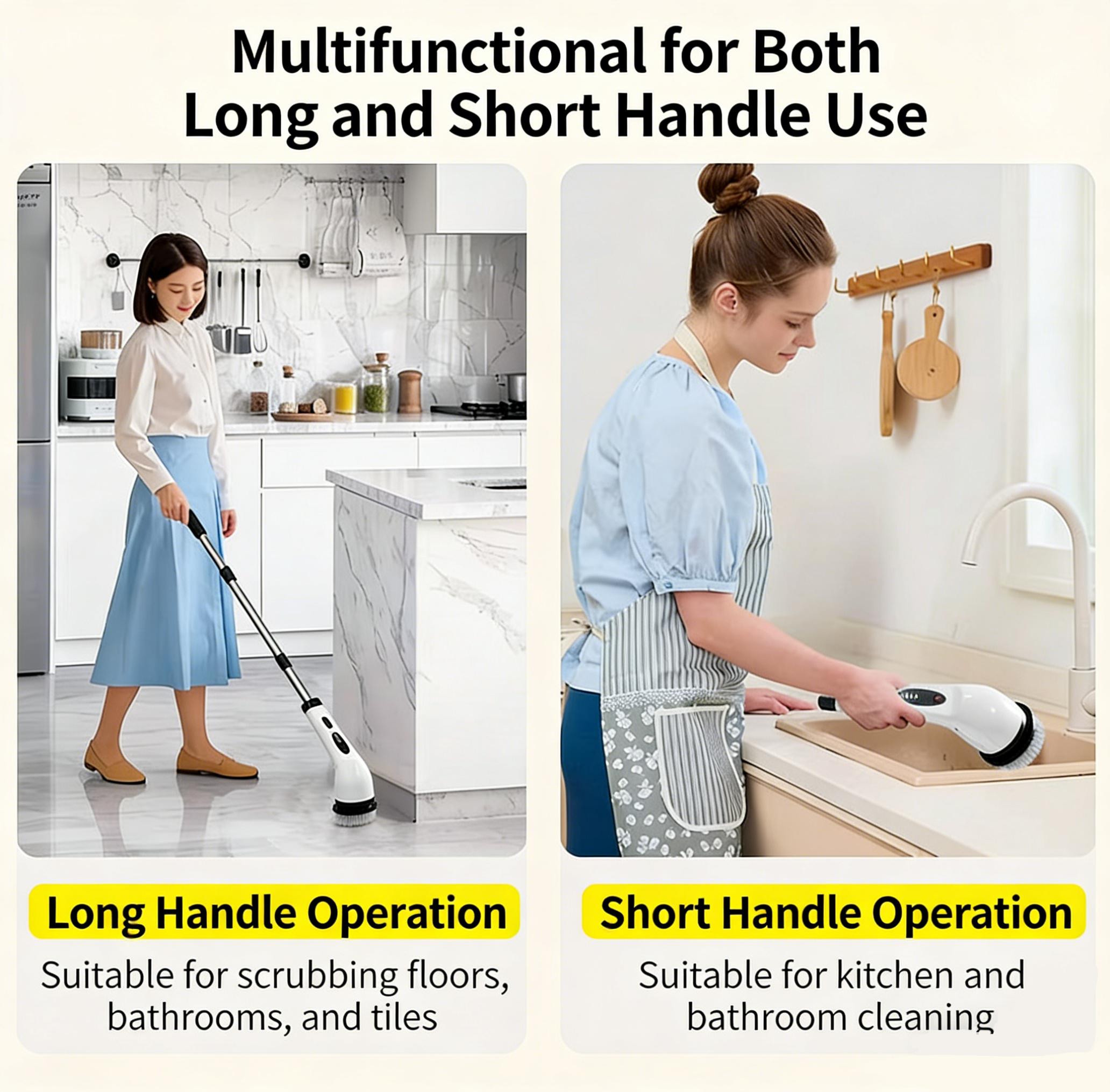 Cordless Electric Spin Scrubber, Rechargeable Power Scrubber with 10 Replaceable Brush Heads & Extendable Handle, Cordless Cleaning Brush for Bathroom, Floor, Tile, Grout, Kitchen, No Bending