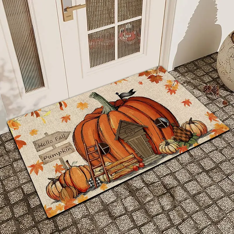 1 Pc Autumn Pumpkin House Diatom Mud Anti Slip And Water Absorbing Entrance Door Mat Indoor And Outdoor Door Mat Kitchen Dining Room Bathroom Bedroom Decoration Holiday Home Decor Home Decorative Rug Entry Door Mat