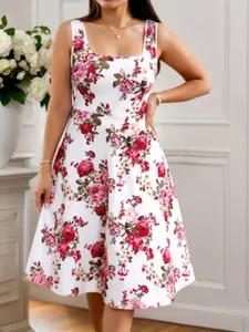 Elegant Plus Size Floral Bohemian Boho Casual Chic Sleeveless A-Line Dress, Summer Fashion Flower Print, Women's Casual Stylish Clothing, Womenswear, Elegance