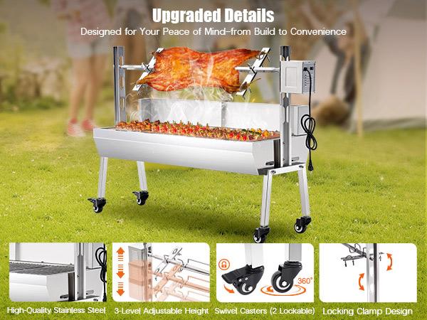 AMERLIFE Electric BBQ Rotisserie Grill Kit, 132 Lbs Capacity, 45W Motor, Height-Adjustable Stainless Steel Pig Roaster with Stability Support Stand for Pig Lamb,  Outdoor Camping
