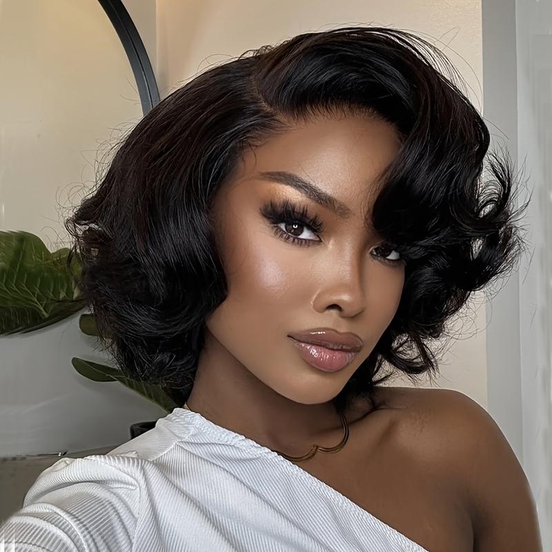 New Fashion 13x4 HD Lace Closure Bob Human Hair Wig - Loose Wave 10 Inch Natural Look Wig for, 150% Density Bob Cut Wigs with Breathable Lace Frontal, Lace Front Wig, Realistic Hairpiece
