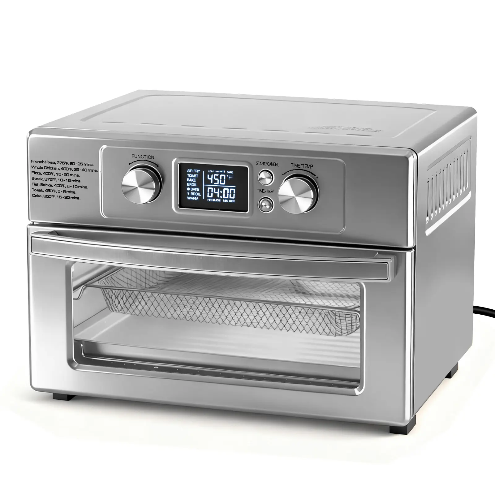 22-Liter 1800W Electric Air Fryer Oven with 6 Stainless Steel Heating Elements 450°F Max Temperature for Fast and Even Cooking