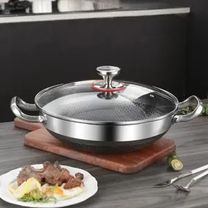 CNCEST 12.59-inch Stainless Steel Non-Stick Frying Pan Durable Cookware with Glass Lid Healthy Cooking, Easy to Clean, Compatible with All Hobs Woks Casserole Skillet