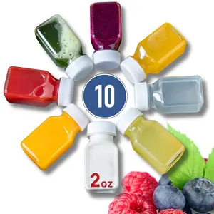 Norcalway 10pcs 2oz plastic containers with lids - Ginger shot bottles - Freezer Safe, Leak Proof, BPA free, Food Grade small plastic bottles with caps for liquids