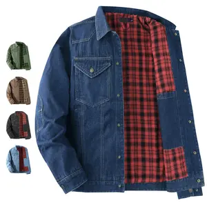 Men's Solid Color Stand Collar Long Sleeve Buttoned Jacket with Two Flap Pockets Checkered Lining Casual Vintage Style for Daily Commuting & Outdoor Travel