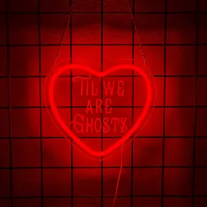 Til We Are Ghosts Neon Sign, Halloween Decoration Red Heart Shape Gothic,Creepy Spooky  Room Window Bedroom Wall Decor, for Wedding Decor, Anniversary Engagement Gift