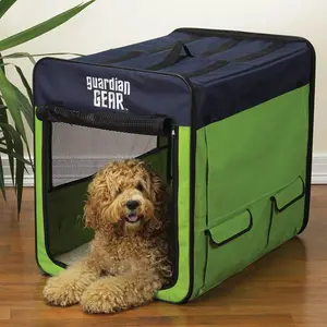 212 MAIN Pet Pals ZA420 31 Guardian Gear Collapsible Ventilated Travel Crate, Medium Lime-Blue Size, Easy Cleaning, Travel Ready