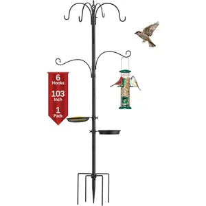 103 in Bird Feeding Station Kit, 6-Hook  Bird Feeder Stand Pole, Steel Multi-Feeder Pole with 5-Prong Base, Mesh Tray, Bird Bath for Attracting  Birds