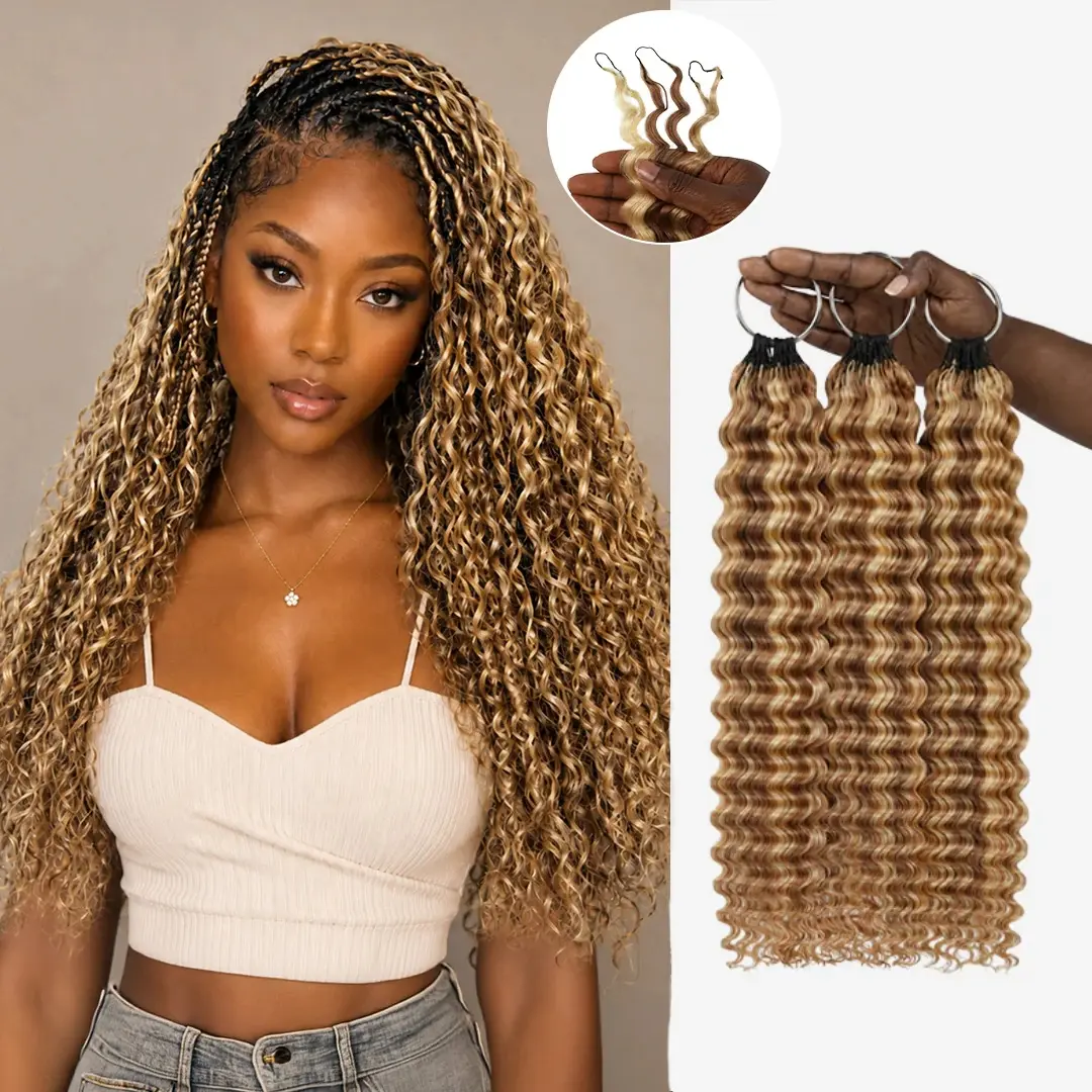 LASHEY Colored Burmese Curly 100% Human Hair for Miracle Knots, Pre-Separated No-Knot Highlight Feather Crochet Hair Extensions, 14-22 Inch, 50g-70g/Pack, 3-4 Packs for Full Head, Boho Braids & Protective Styles #SummerHair #SummerWins