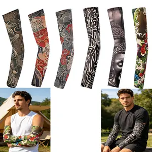 6PCS Unisex UV Protection Tattoo Arm Sleeves – Vintage Old School Floral Design, Ice Silk Cooling Sun Sleeves for Outdoor Cycling, Driving, Fishing & Sports