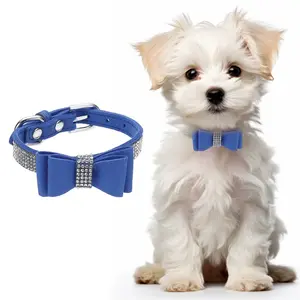 PETAXCELL Cute Dog Collar with Bling Rhinestone, Bling Dog Collar Adjustable Leather Diamond Sparkling Jewel Accessories 12", (Dark Blue), Intended for Teacup / Cat / Small Medium Large Pet