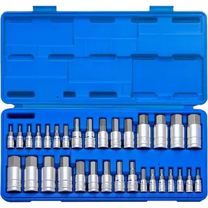 10288A Hex Bit Socket Set, 32 Piece SAE and Metric Allen Socket Set, Allen Head Hex Key Socket Set Made with S2 Steel