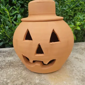 3 Gallon Terra Cotta Jack-o'-lantern Pumpkin with Hat from Craven Pottery