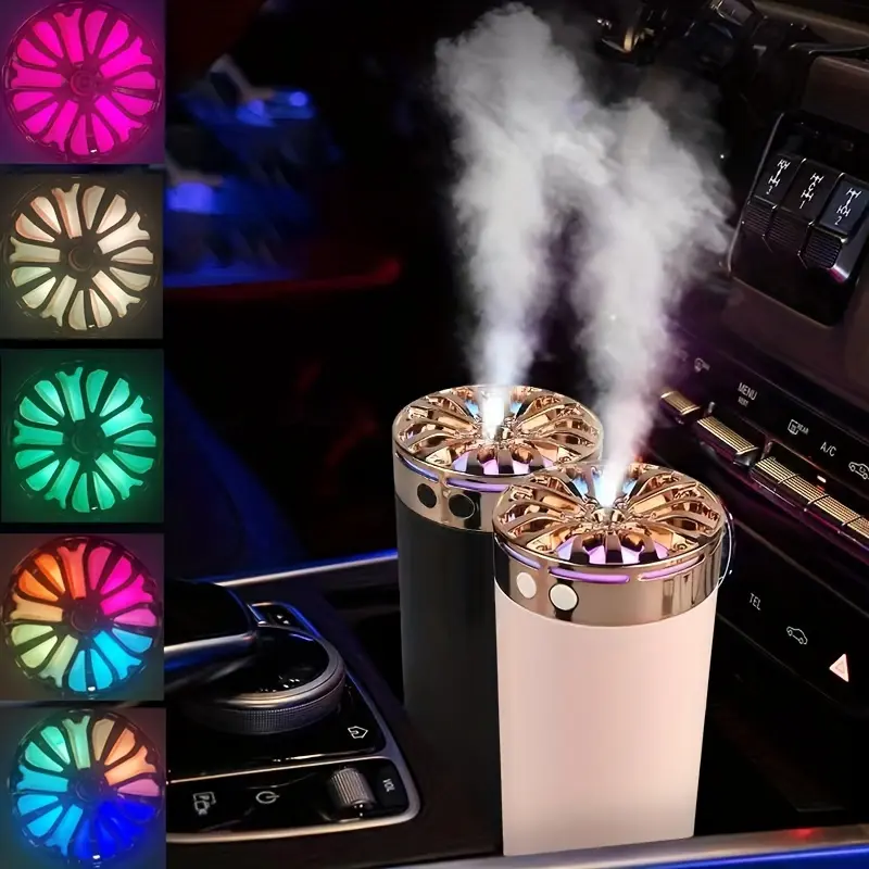 New 1pc Portable Car Humidifier Aroma Diffuser 10.14oz With Colorful Color-changing LED Night Light Can Add Essential Oils