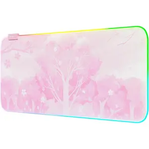 RGB LED Gaming  Pad, 14 Modes Glow Pad,  Gaming Mousepad, Rubber Non Slip Cute Sakura Mat, Extended Big Keyboard and  Pad Mat for Gamer Office , XXL 800x300x4mm