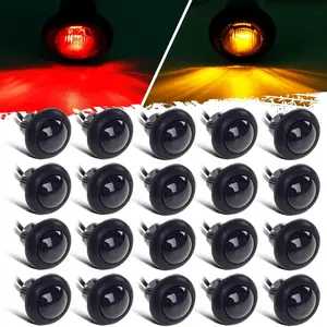 Partsam 20x 3/4" Round Front Rear Marker Lights for Trailer Truck Car Bus Van Pickup RV ATV UTV - Smoked Lens with Red LED